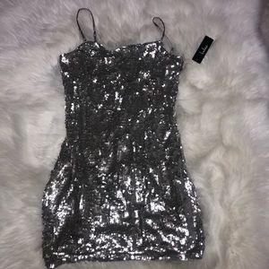 Lulu’s Party All Night Silver Sequin Mini Dress